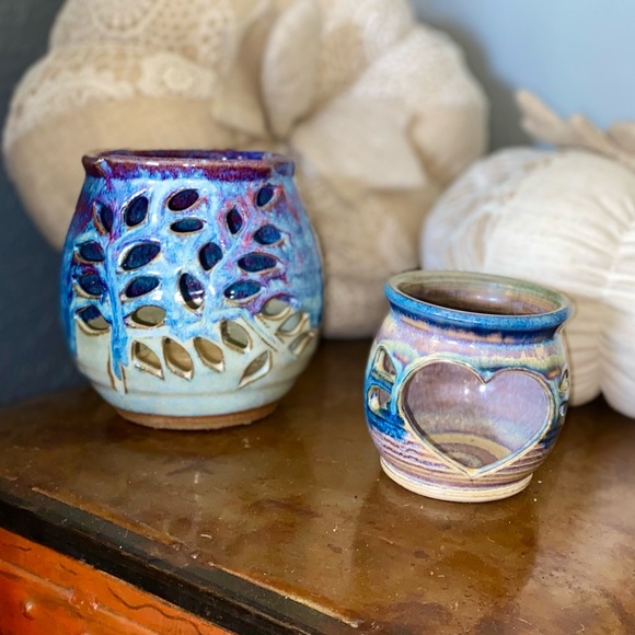 TWO BEAUTIFUL HANDMADE CERAMIC CANDLE HOLDERS - LIKE NEW - Picture 2 of 16